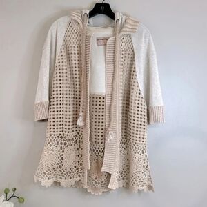 Free People Womens Beach Club Cardigan XS/S Beige Natural Crochet Boho Cottage